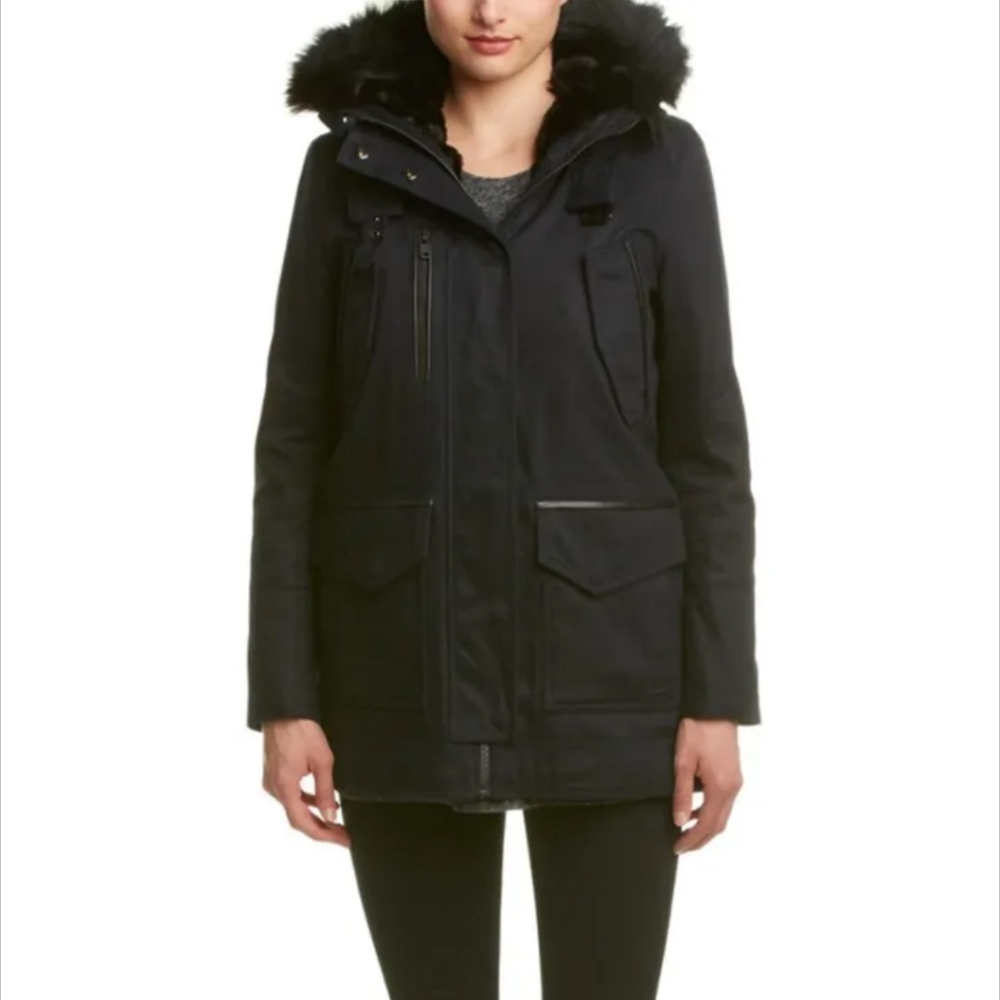 The Kooples Black Puffer Jacket with Fur Hood